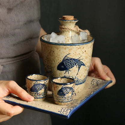 DecorBites™ Japanese Sake Pot Set Handcrafted Ceramic Wine Warmer Vintage Spirits Cup