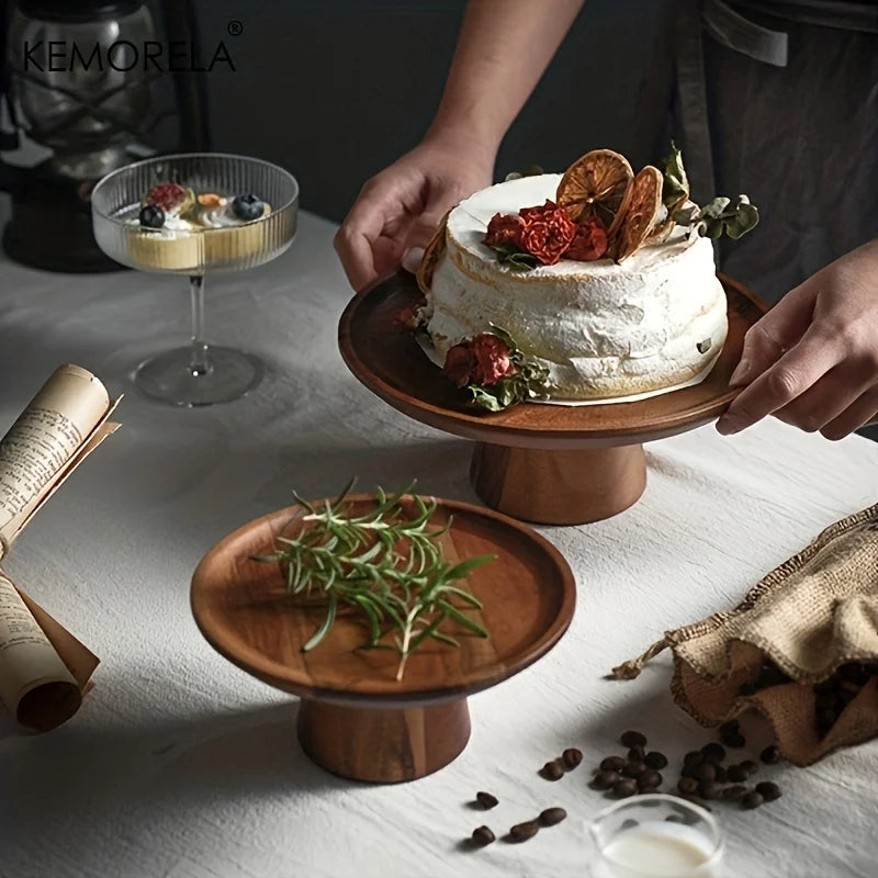 DecorBites™ Japanese Wooden Cake Tray with Glass Lid | Kitchen Food Storage Box