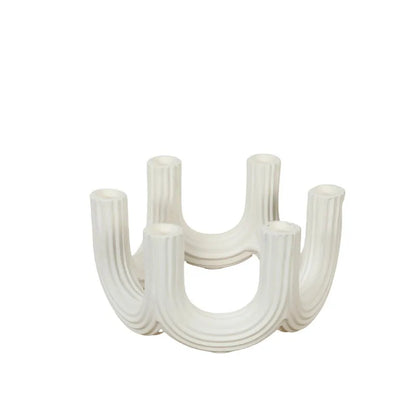 DecorBites™ Elegant White Ceramic Candlestick Holder for Home Decor and Dining Table