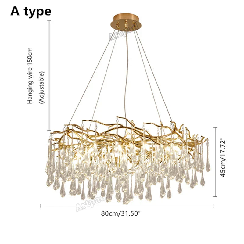 DecorBites™ Golden Branch Led Ceiling Chandelier Modern Living Room Pendant Lights