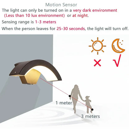 Lámpara de pared exterior LED impermeable DecorBites™ con sensor de movimiento para porche, jardín y balcón