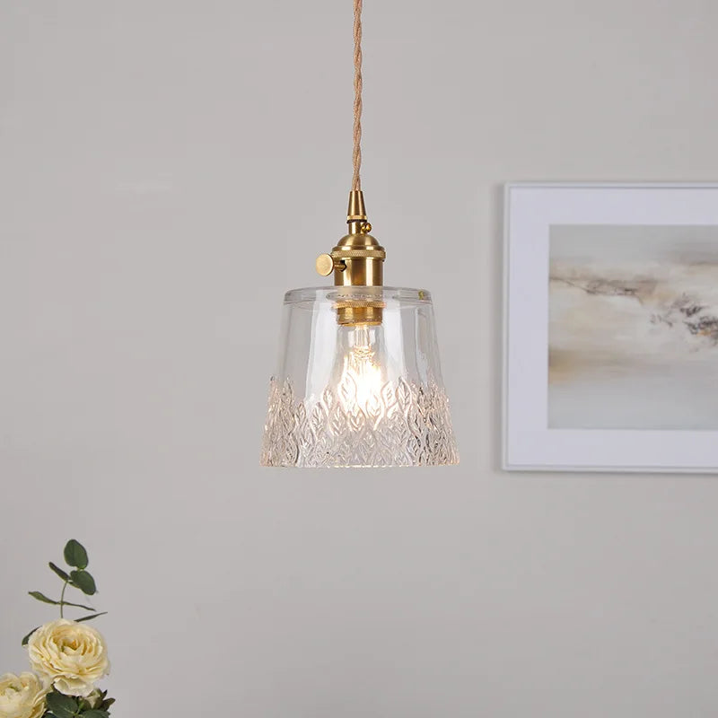 DecorBites™ Clear Leaf Glass LED Pendant Copper Switch Kitchen Dining Room Light