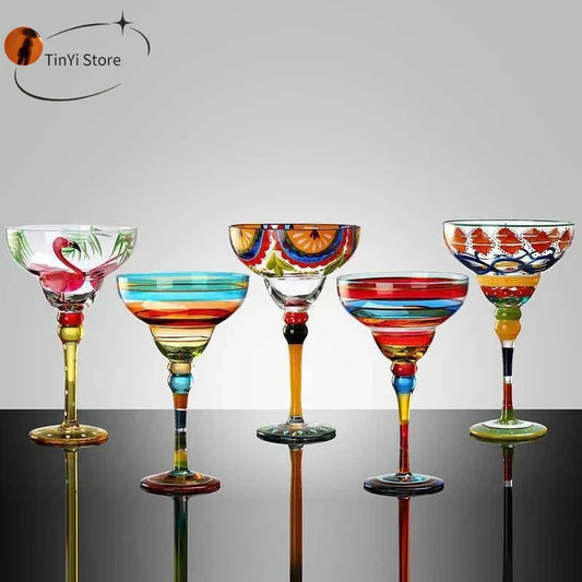 DecorBites™ Handmade Colorful Margarita Wine Glasses Set for Home Bar, Wedding Party Drinkware