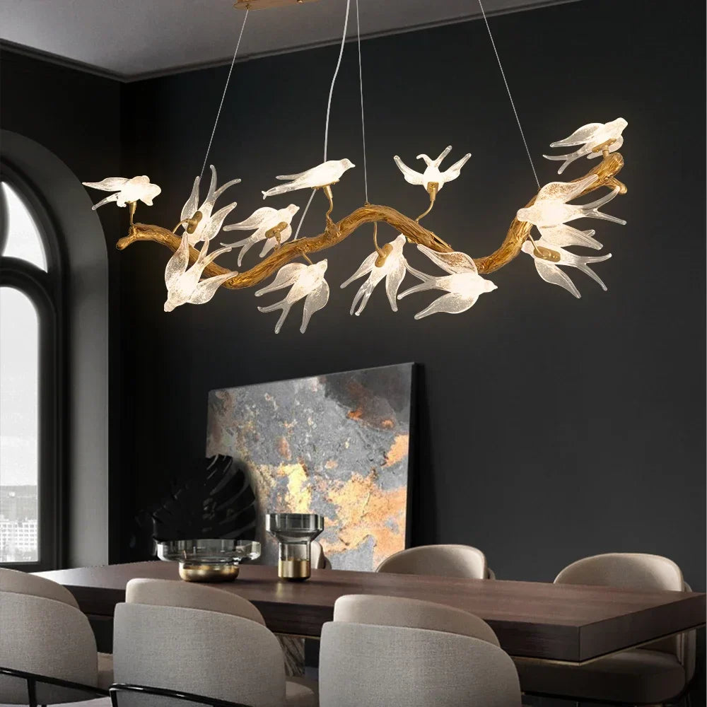 DecorBites™ Bird Crystal Glass Branch Chandelier for Living Room, Bedroom, Hotel