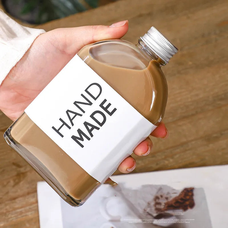 DecorBites™ Clear Glass Beverage Bottles: Reusable for Juicing, Smoothies, Kombucha, Tea, Milk, and Wine