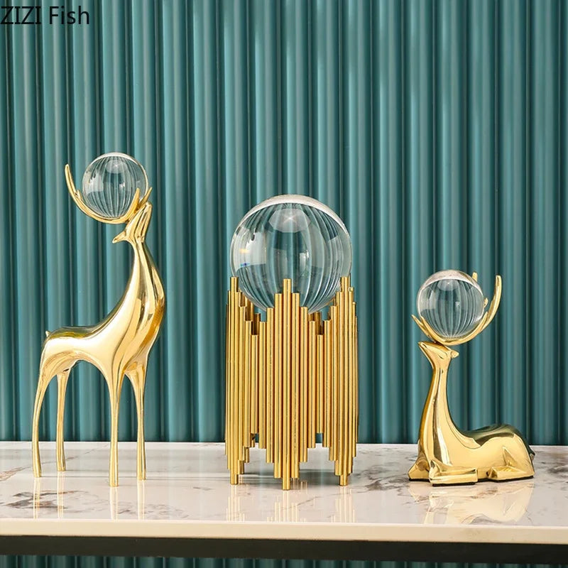 Decorbites™ Escultura de Asta de Ciervo de Bolas de Cristal Doradas - Decoración de Habitación