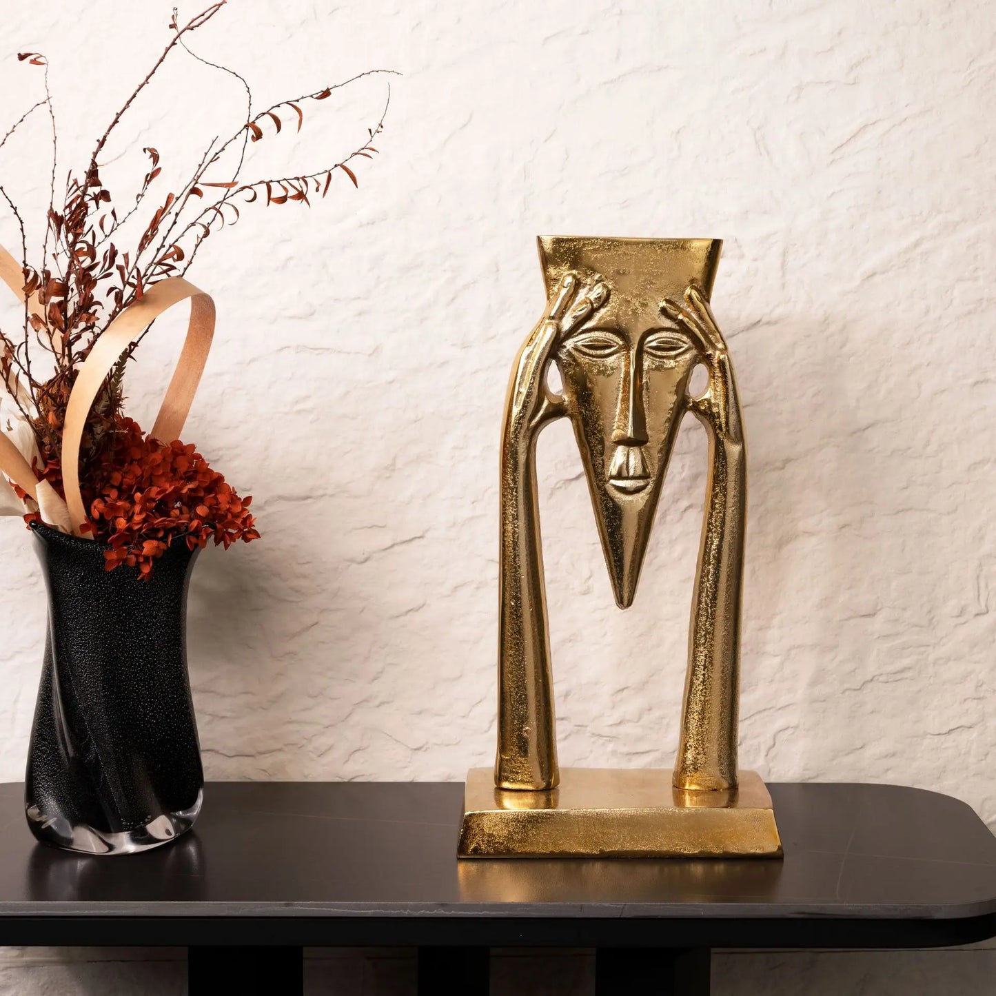 DecorBites™ Golden Masked Figure Sculpture: Abstract Geometric Portrait Home Decor Figurine