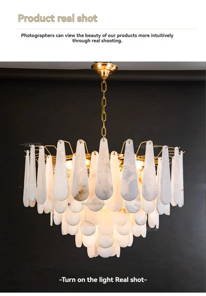 Lámpara Colgante de Mármol Francés Moderno en Cobre E14 LED Forma de Gota de Agua Candelabro para Sala de Estar Comedor Dormitorio Decoración del Hogar Luces