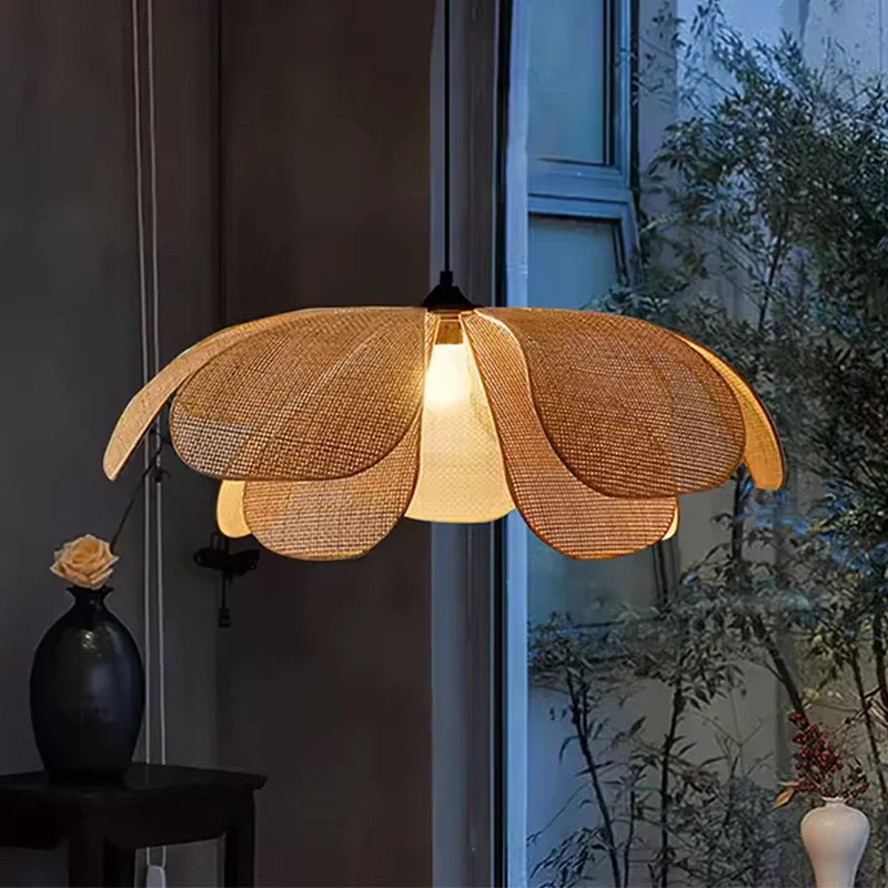 Petal Rattan Woven Pendant Light, 3-Color LED
