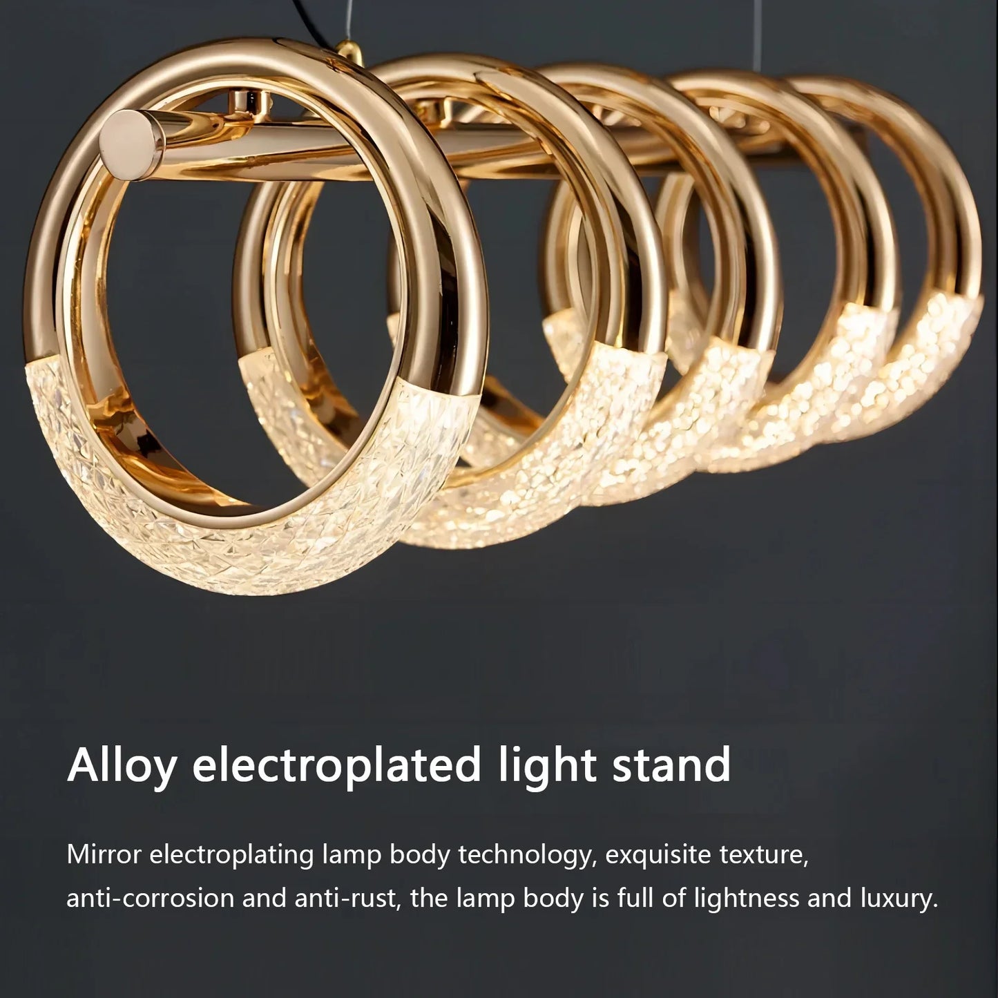DecorBites™ Gold Acrylic Circle Ring LED Pendant Chandelier