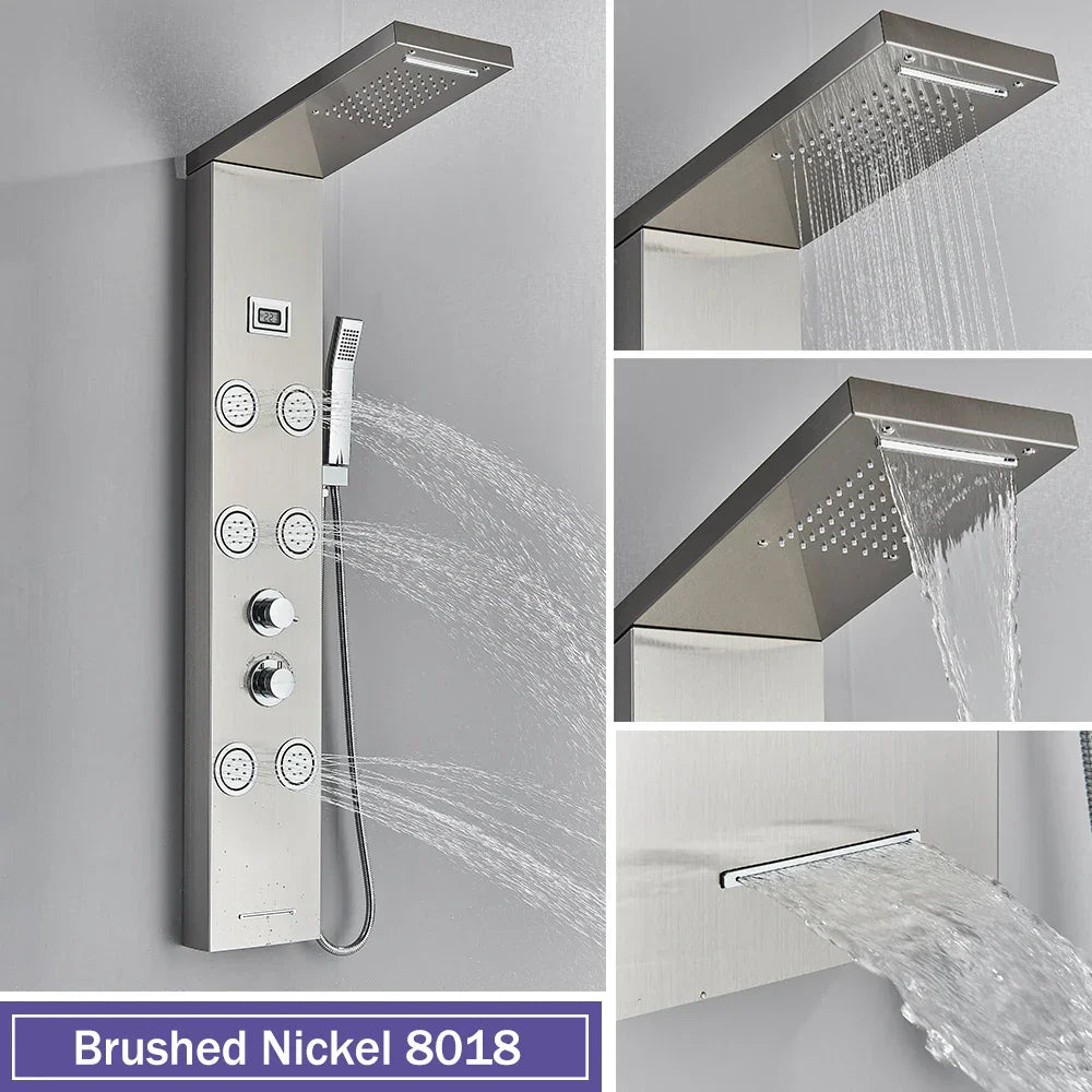 DecorBites™ Black Massage Jet Rainfall Shower Panel with Temperature Display 5 Modes