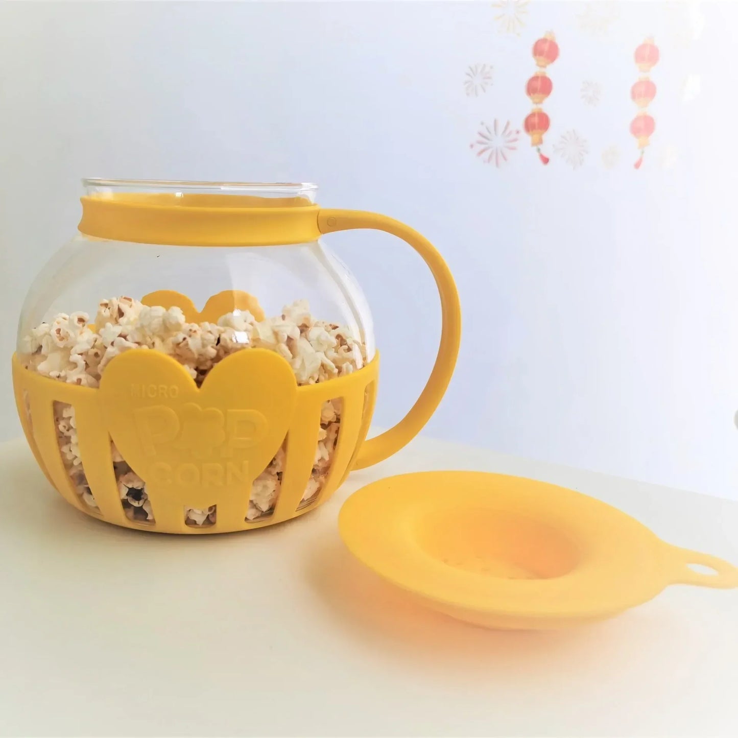 DecorBites™ Glass Popcorn Maker, 3 Qt Pot with Dual Function Lid