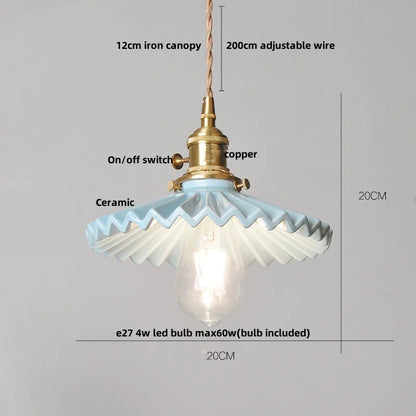 DecorBites™ Ceramic LED Pendant Light Fixture with Adjustable Wire, Brass Knob Switch