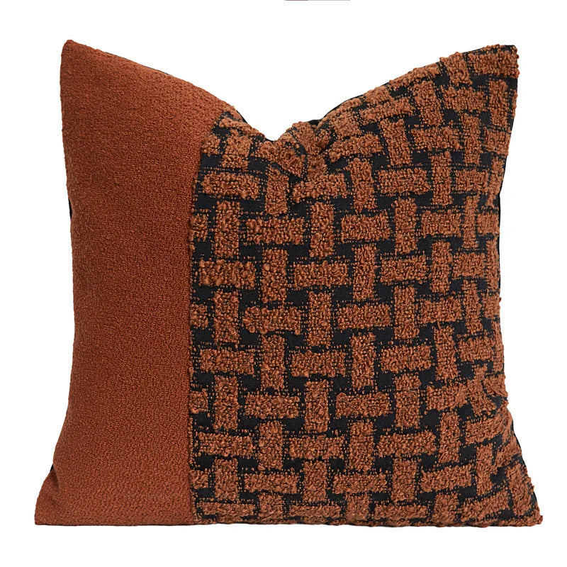 DecorBites™ Caramel Color Velvet Sofa Pillowcase with Geometric Panelled Cushion Cover
