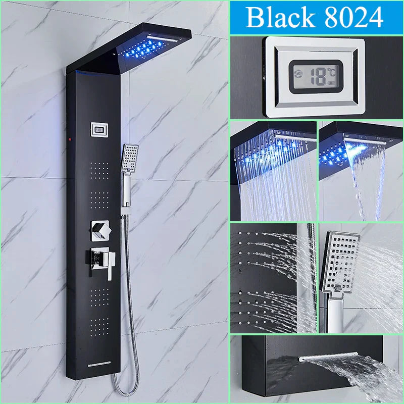 Columna de baño con panel de ducha LED DecorBites™ con chorros de hidromasaje tipo lluvia/cascada