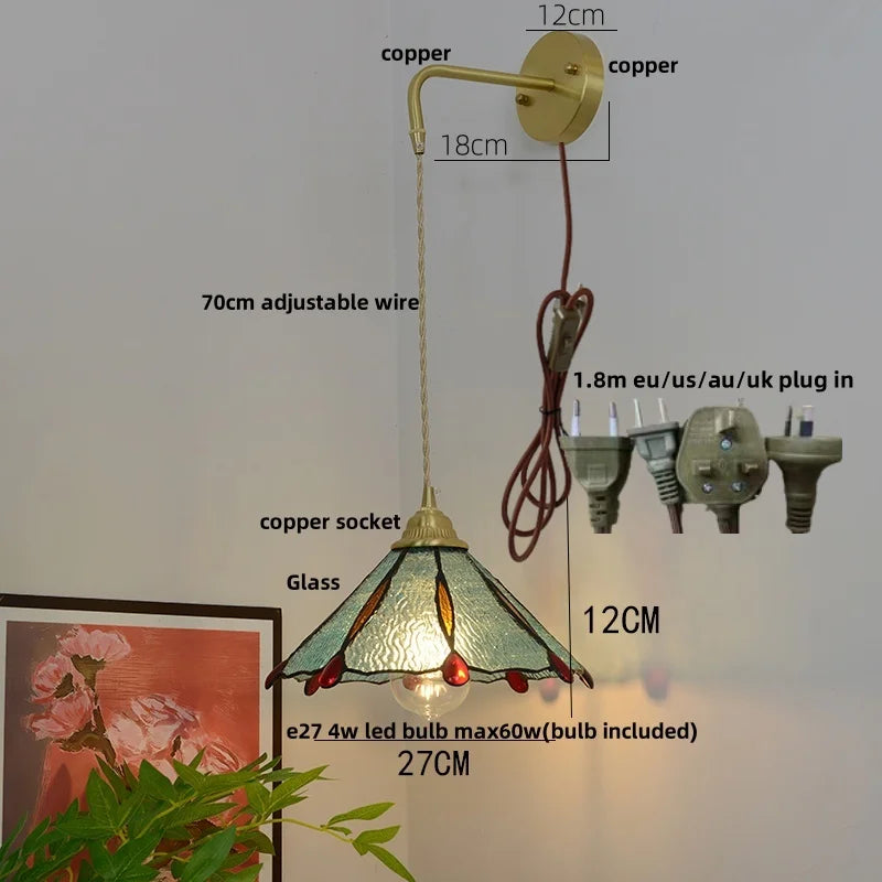 Decorbites™ Glas Messing LED Wandarmleuchte mit Zugschalter Vintage Waschtischleuchte