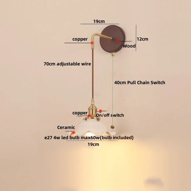 DecorBites™ Ceramic Wood LED Wall Sconce, Modern Adjustable Nordic Lamparas De Pared for Bedroom