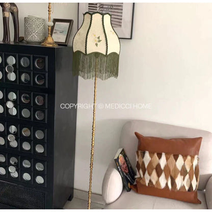 DecorBites™ Japanese Camellia Flower Jacquard Bell Lamp Shade with Tassels