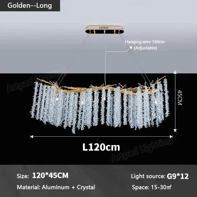 DecorBites™ Gold Crystal Chandelier: Modern Luxury Hanging Branches, for Dining Kitchen Living Bedroom