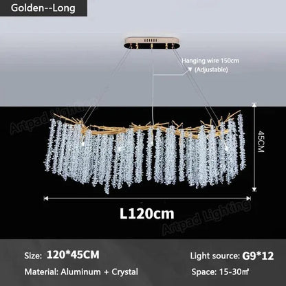 DecorBites™ Gold Crystal Chandelier: Modern Luxury Hanging Branches, for Dining Kitchen Living Bedroom