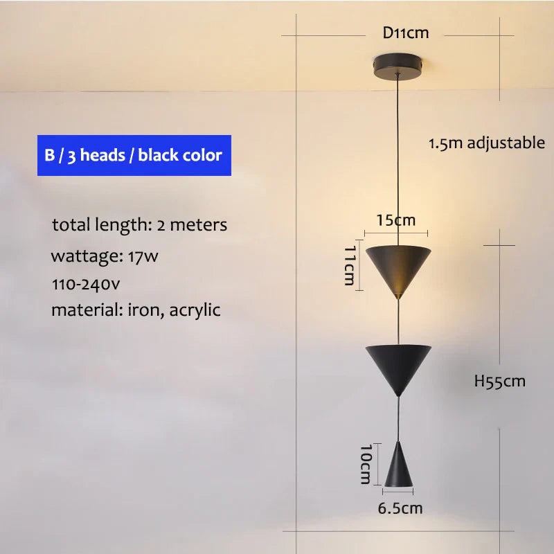 Lámpara colgante cónica DecorBites™ de 17 W, blanca y negra, estilo industrial, para isla de cocina o mesilla de noche.
