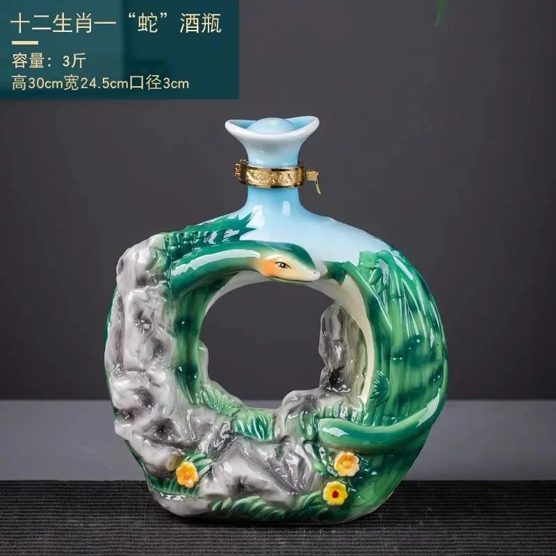 Decorbites™ Jingdezhen-Porzellan-Weinflaschen-Skulptur Geschenk Chinesisches Zodiac 3kg