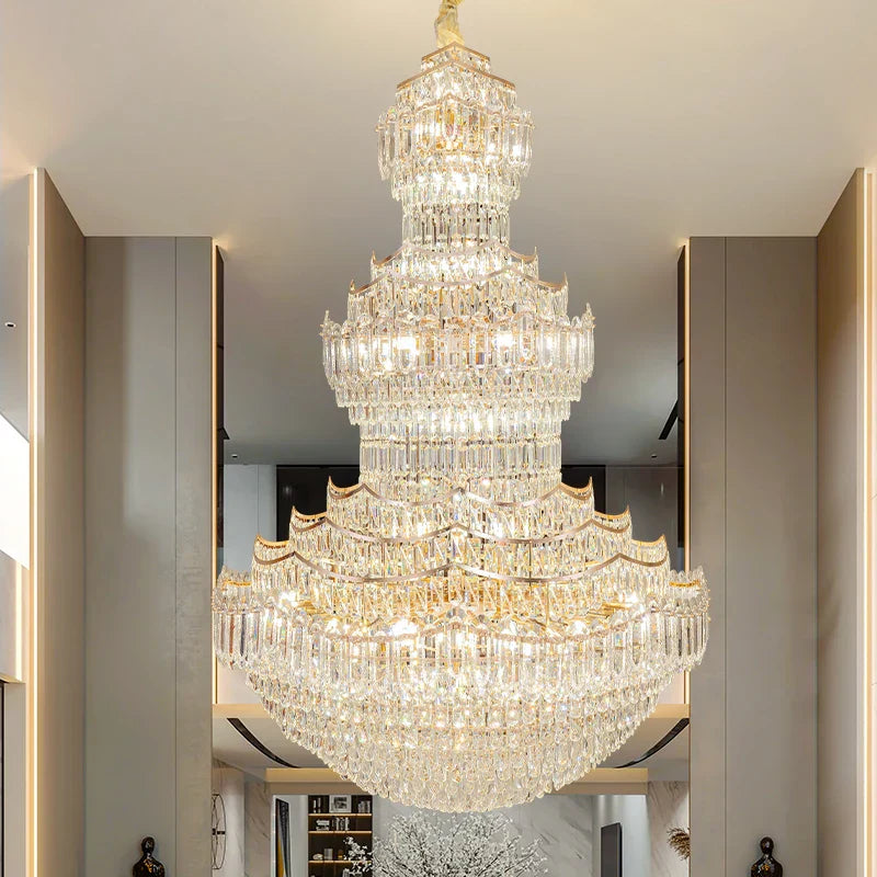 DecorBites™ Crystal Chandelier: European Villa Lobby Staircase Long Chandelier