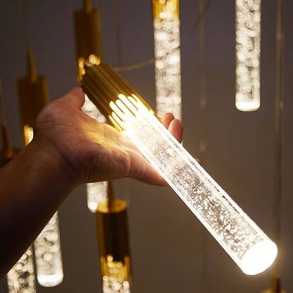 Modern Crystal Rod Pendant Light in Black or Gold