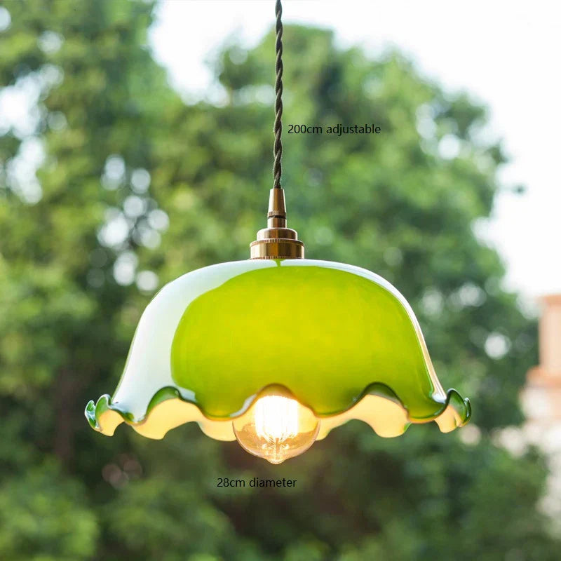 DecorBites™ Green Glass LED Pendant Lights: Vintage Japanese-America Style Hanging Lamp