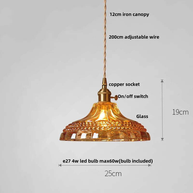DecorBites™ Amber Flower Glass LED Pendant Light - Modern Nordic Copper Switch Hang Lamp