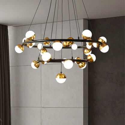 DecorBites™ Gold Balls LED Chandelier: Art Deco Round Lighting with Acrylic Balls for Home Décor