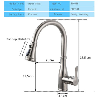 DecorBites™ Brushed Nickel Pull Out Kitchen Faucet Swivel Water Mixer Tap Single Handle
