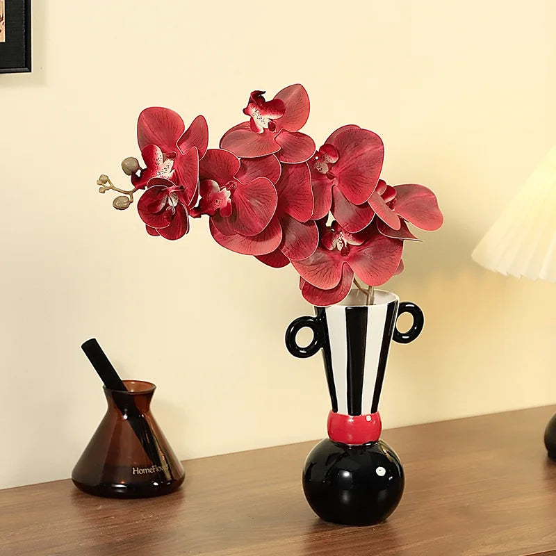 Jarrón de cerámica con rayas geométricas DecorBites™ Decoración para el hogar en blanco y negro