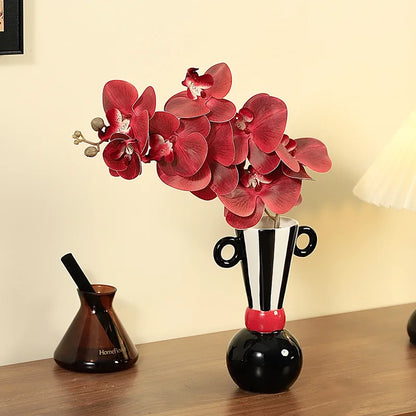 Jarrón de cerámica con rayas geométricas DecorBites™ Decoración para el hogar en blanco y negro