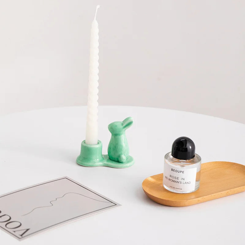 DecorBites™ Bunny Rabbit Ceramic Candle Holder for Home Decor