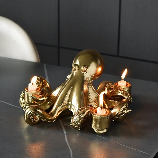DecorBites™ Golden Octopus Sculpture Candle Holder Candelabrum for Home Decoration