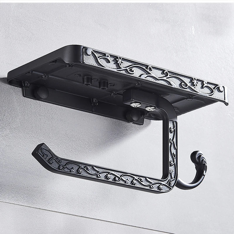 DecorBites™ Aluminum Toilet Paper Holder with Phone Rack and Hook