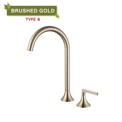 DecorBites™ Brass Basin Faucet Brushed Gold Double Bracket Two Holes Hot Cold Mixer