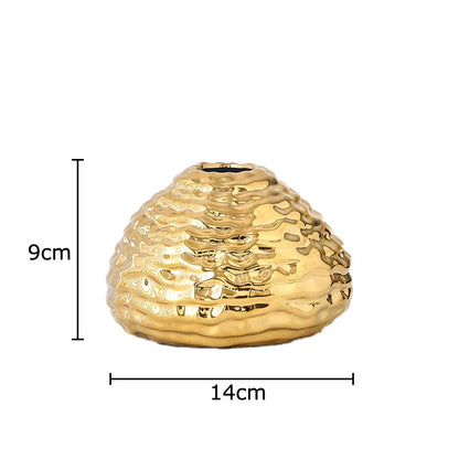 DecorBites™ Golden Wrinkle Ceramic Vase - Desk Decoration, Gold-plated Floral Pots for Aesthetic Room Decor