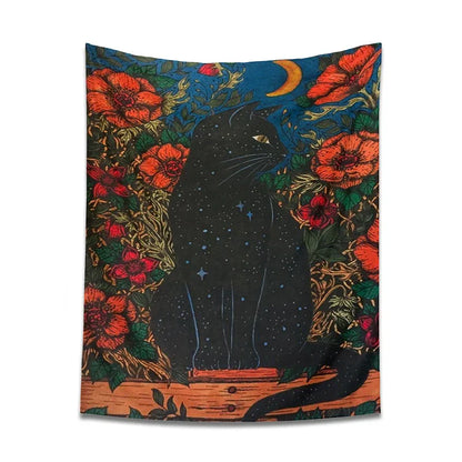 Black Cat Moon Tapestry Wall Hanging for Cute Aesthetics Home Decor by Decobites