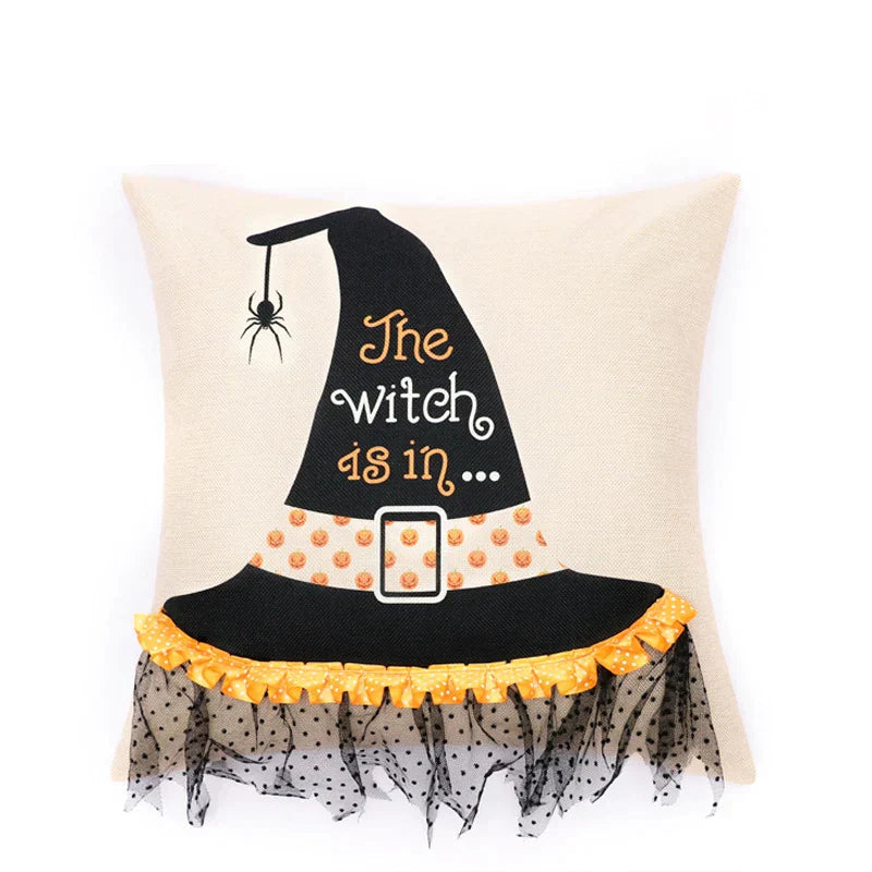 DecorBites™ Halloween Wizard Hat Spider Embroidered Throw Pillow Cover