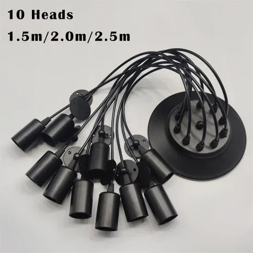 Black Industrial Spider Pendant Light, 6-Light Iron
