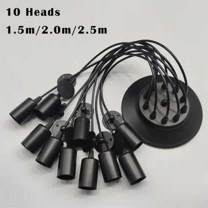 Black Industrial Spider Pendant Light, 6-Light Iron