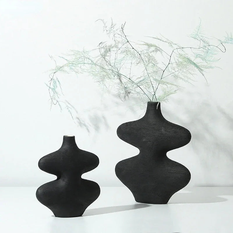 مجموعة مزهريات سيراميك هندسية من DecorBites™ باللونين الأسود والأبيض، تنسيقات زهور يدوية لديكور المنزل