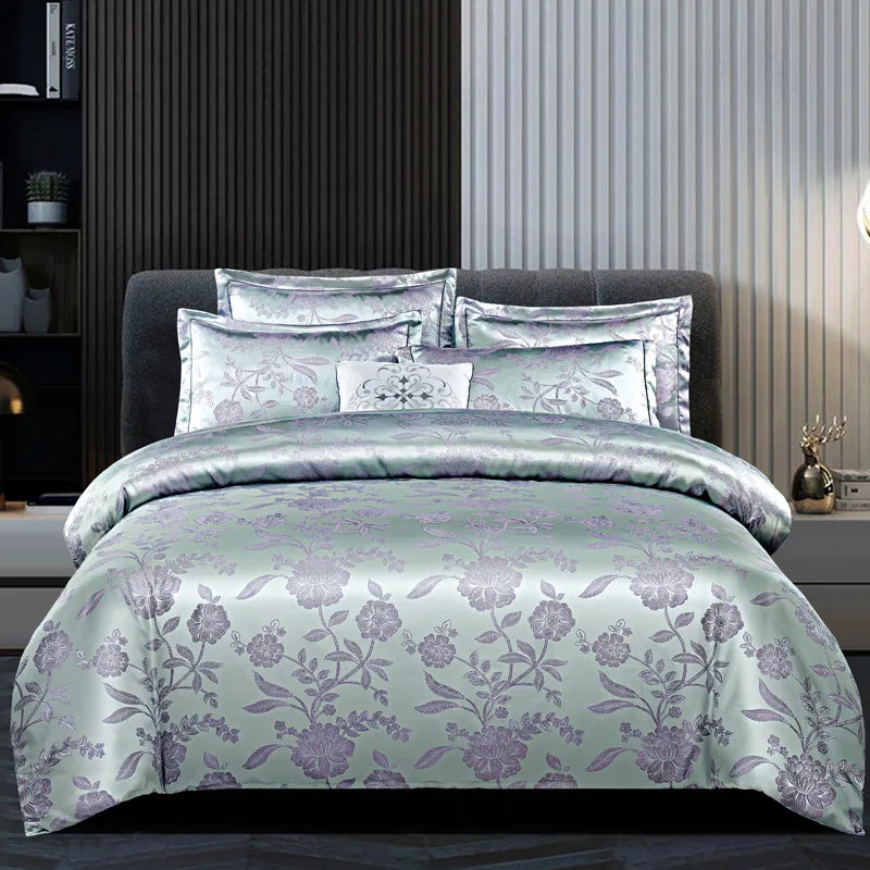 DecorBites™ Jacquard Satin Summer Bedding Set - Elegant & Skin Friendly Duvet Cover - Single/Double Size