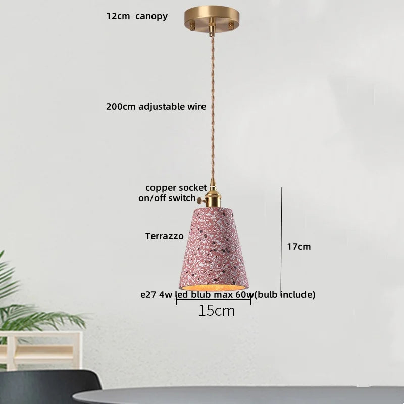 DecorBites™ LED Terrazzo Pendant Lamp White Stone Wood Hanging Light