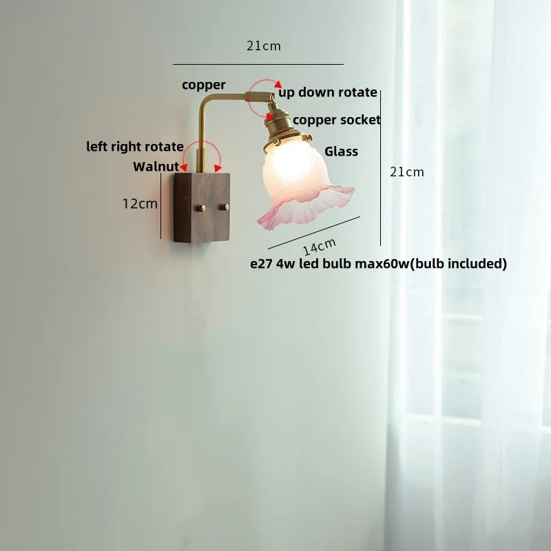 Aplique de pared de madera de nogal de latón LED Decorbites™ con vidrio giratorio para escalera