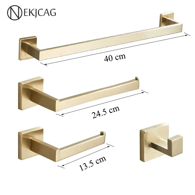 مجموعة حمام ديكوربايتس™ السوداء: حامل مناشف، حامل ورق، قضيب ذهبي، خطاف رداء - إكسسوارات من الفولاذ المقاوم للصدأ