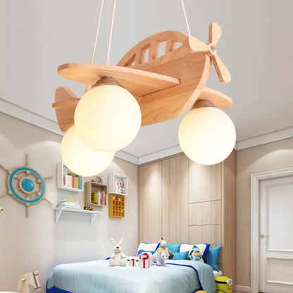 DecorBites™ Kids Wood Airplane Chandelier LED Pendant Light for Boy Bedroom