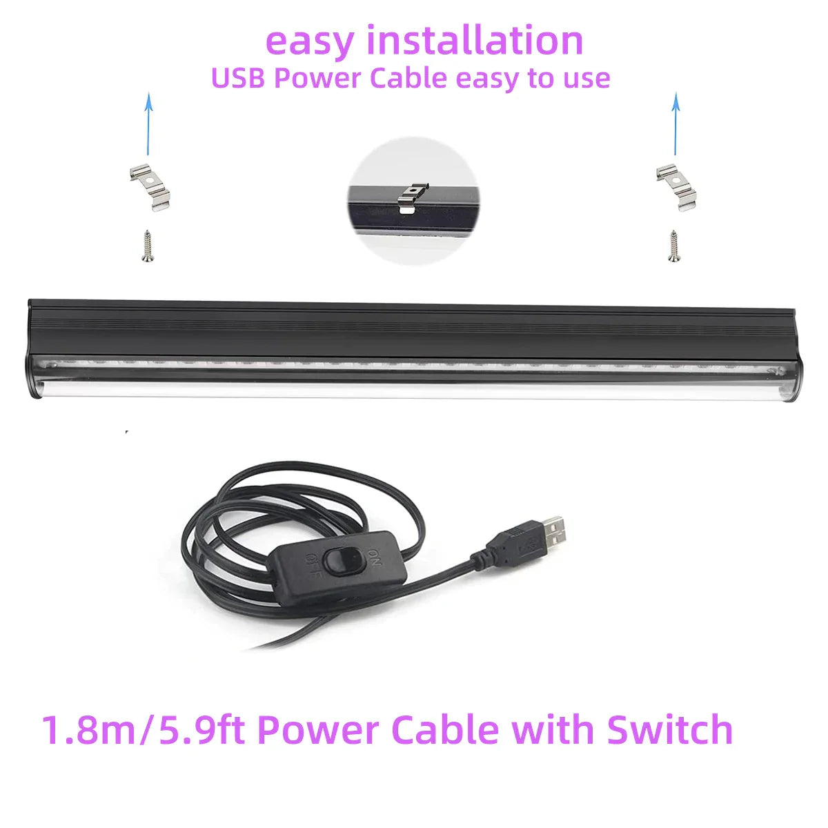 DecorBites™ LED Black Light 6W: 395nm T5 UV Blacklight Bar for Glow Halloween Decor